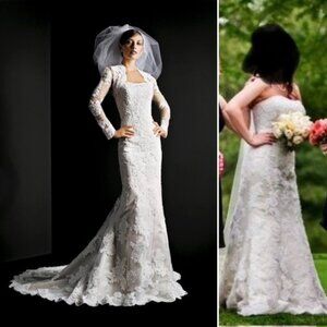 Oleg Cassini Lace Beaded Wedding Dress, Size 8